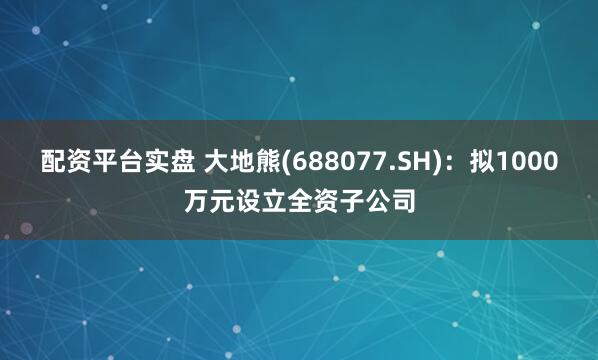 配资平台实盘 大地熊(688077.SH)：拟1000万元设立全资子公司