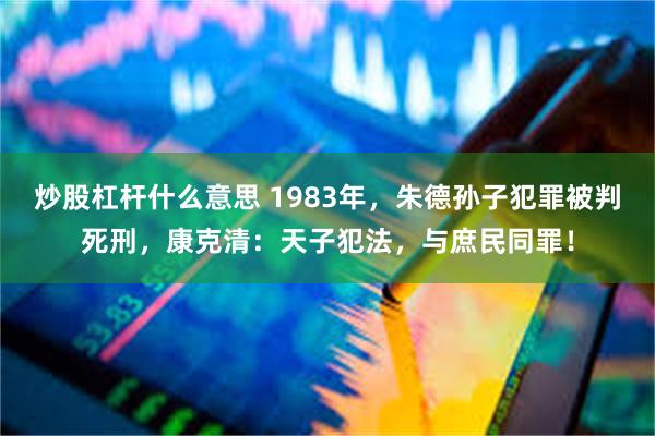 炒股杠杆什么意思 1983年，朱德孙子犯罪被判死刑，康克清：天子犯法，与庶民同罪！