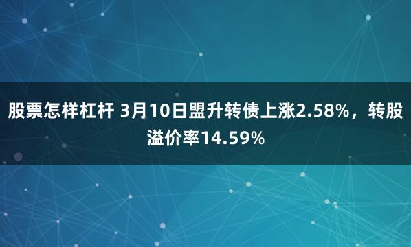 股票怎样杠杆 3月10日盟升转债上涨2.58%，转股溢价率14.59%