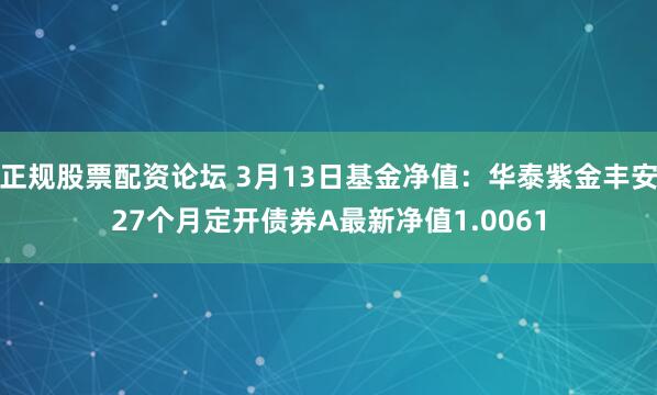 正规股票配资论坛 3月13日基金净值：华泰紫金丰安27个月定开债券A最新净值1.0061